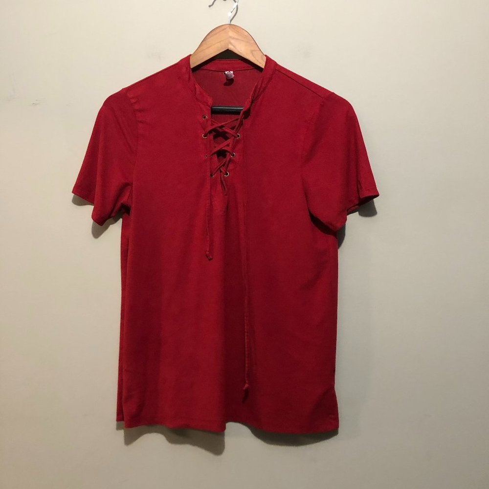 Z Supply Short Sleeve Criss-Cross Tie Neck Blouse Maroon Size Medium